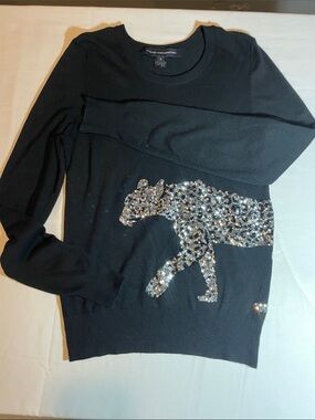 French Connection Black Sweater with Silver Sequin Leopard
